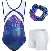 JiAmy Gymnastics Leotards for Girls with Shorts Sparkly Ballet Dance Outfit Activewear for Girls 5-10 Years