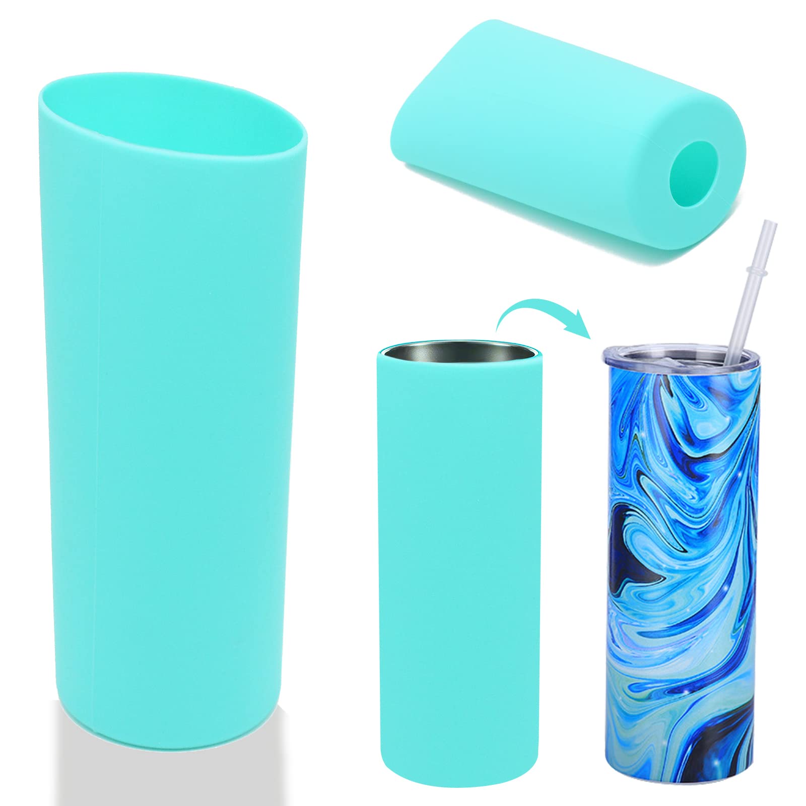 GORGECRAFT 2PCS Unseamed Silicone Wrap for Sublimation Tumblers 20oz Reusable Silicone Sublimation Sleeve Mug Clamp Sleeve Fixture for Full Wrap Tumbler Blanks Sublimation(Cyan)