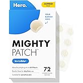 Hero Cosmetics Mighty Patch Invisible+ Daytime Acne Pimple Patch, 72 Ct | Barely-There Hydrocolloid Patch for Covering Zits and Blemishes, Tapered Edges Designed to Blend Into Skin, Korean Skincare