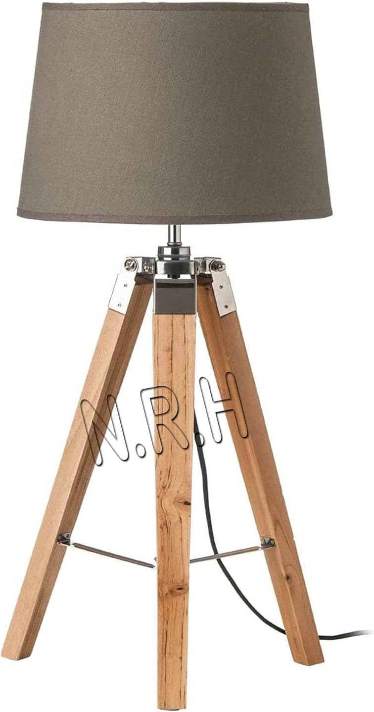 Nautical Replica Hub Vintage Light Wooden Tripod LED Lighting Table Lamp Base Modern for Living Room (Without Shade)