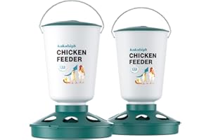 kakahigh Hanging Chicken Feeder 2 Pack Set, 3.3LB Small Chicken Feeder with 8 Holes and Stainless Steel Hanging, Sturdy and Easy to Access for Chicken Duck Quail Coop Accessories, No Mess
