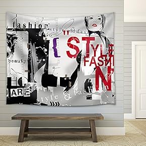 Modern Teenage Girl on Grunge Background. Grunge Style. - Fabric Wall Tapestry Home Decor - 51x60 inches