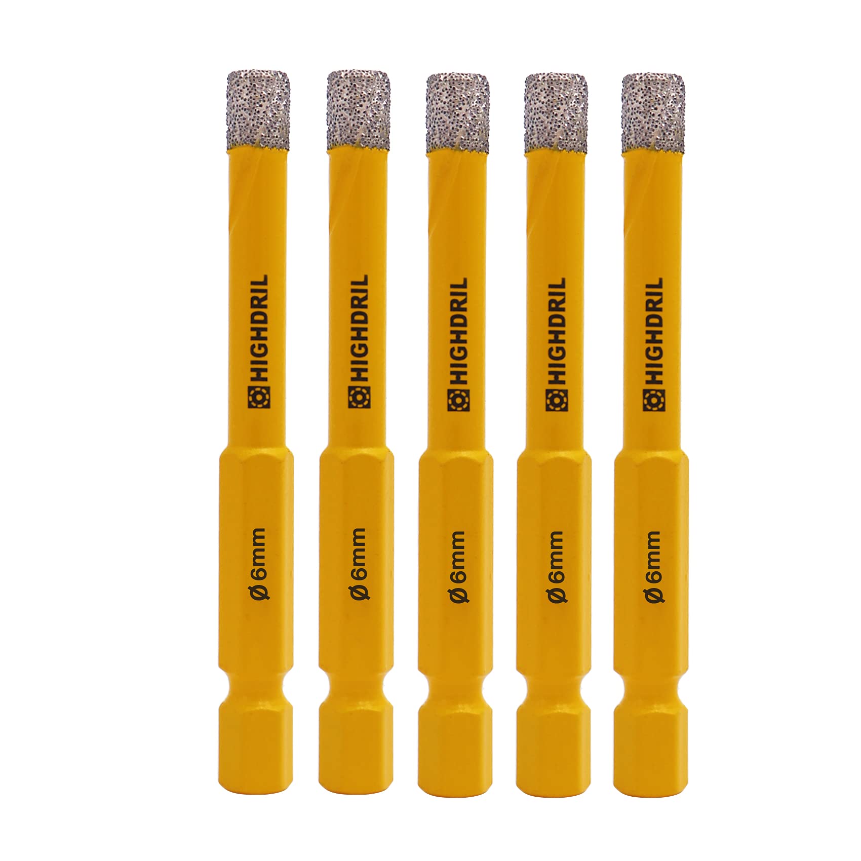 HIGHDRIL Dry Diamond Drill Bits,5pcs 6mm 1/4" with Hex Shank for Granite Marble Porcelain Tile Ceramic