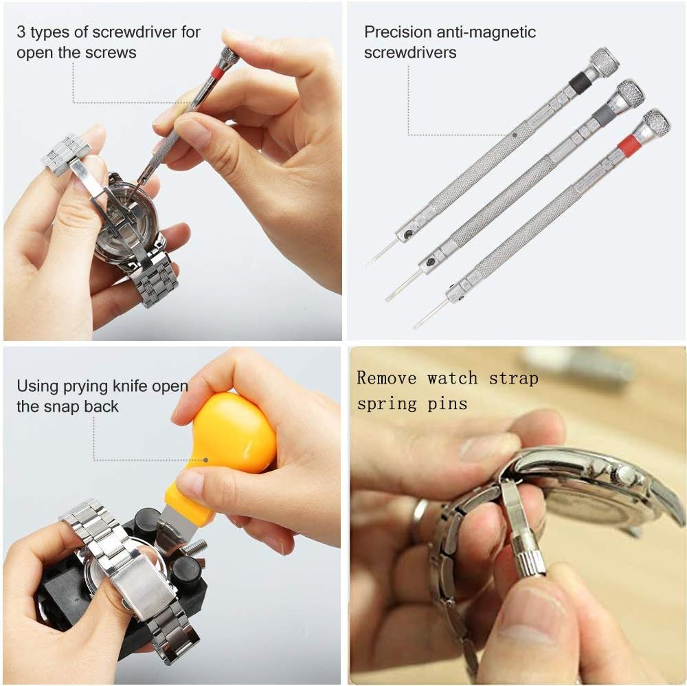 GOOGUJIA Watch Repair Tool Kit, Case Opener Spring Bar Tool, Watch Battery Replacement Tool Kit, Watch Band Link Removal Tool Set with Carrying Case and Instruction Manual For Beginner (172, Medium): Home Improvement