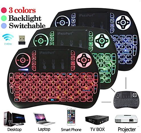 2017 New Version and Upgraded 2.4GHz Mini Wireless Multi-Color LED Backlit Keyboard With Multi-media Gaming Control Keys Portable Android Keypad for Pad, Android, Google TV Box, Xbox,PS3, HTPC/IPTV