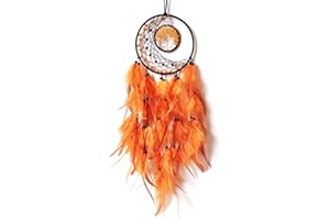 SOYUZU Crystal Stone Dream Catcher, Tree of Life Dream Catchers, Orange Feather Dream Catcher for Bedroom Decor, Handmade Dream Catcher for Wall Hanging Decoration