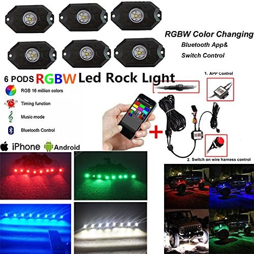 Night Break Light 4 Pods RGBW Rock Lights with Bluetooth App/Switch Control Multicolor Changing RGB Led Rock light for Truck Off Road SUV Vehicle Jeep 4x4 Boat 4wd ATV (6 Pods)