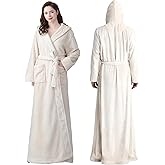 Oksun Womens Long Fleece Robe: Floor Length Flannel Hooded Bathrobe, Plush Warm Winter Housecoat, Fluffy Soft Cozy Nightgown
