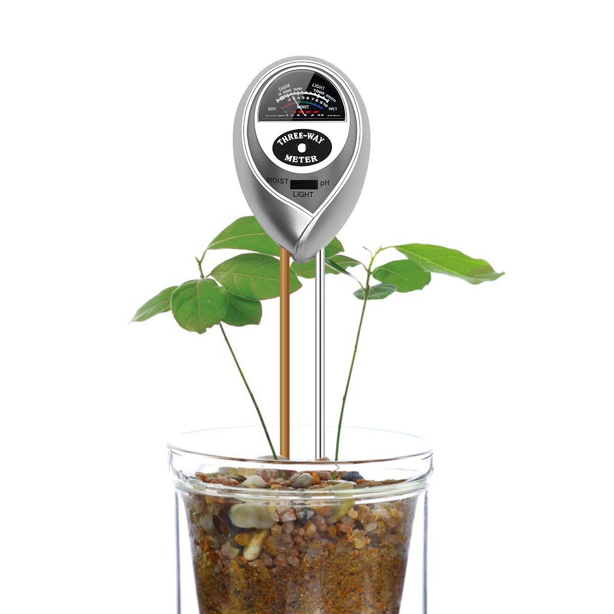 VDROL Soil PH Meter, 3 in 1 Soil Acidity Reader Light PH Moisture Meter Säuretester Pflanzenöltester Kit for Garden, Utilities, Agriculture, Indoor and Outdoor Use (No Battery Required)