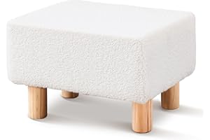 Wimarsbon Ottoman,Modern Footrest with Soft Padded Seat,Teddy Velvet Foot Stool with Wood Legs,Small Square Pouf for Living Room，Bedroom and Office (White)