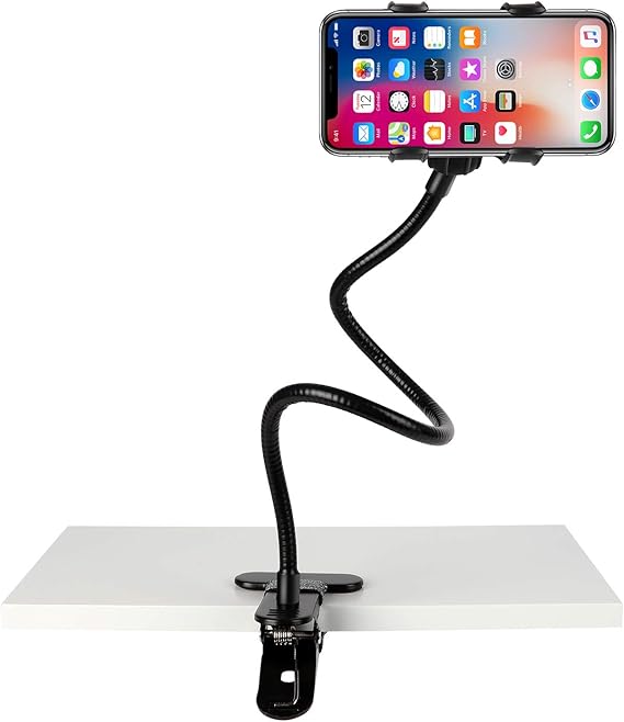 Amazon.com: Slopehill - Soporte para teléfono móvil para iPhone X XR XS 8 7 Plus Samsung Galaxy S10, soporte de clip para teléfono celular para dormitorio, oficina, baño, cocina, rotar libremente perezoso,