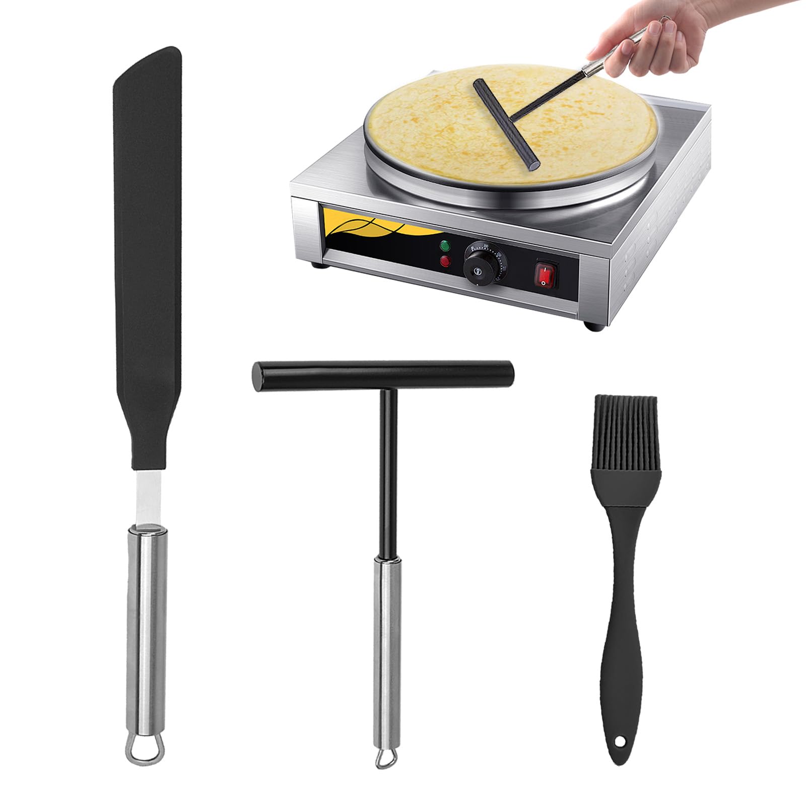 GOTFUN 3Pcs Crepe Spreader and Spatula Kit, Stainless Steel Crepe Pancake Tools, T- Shaped Batter Spreaders, Silicone Oil Brush, for Home Kitchen Cooking Baking Tools