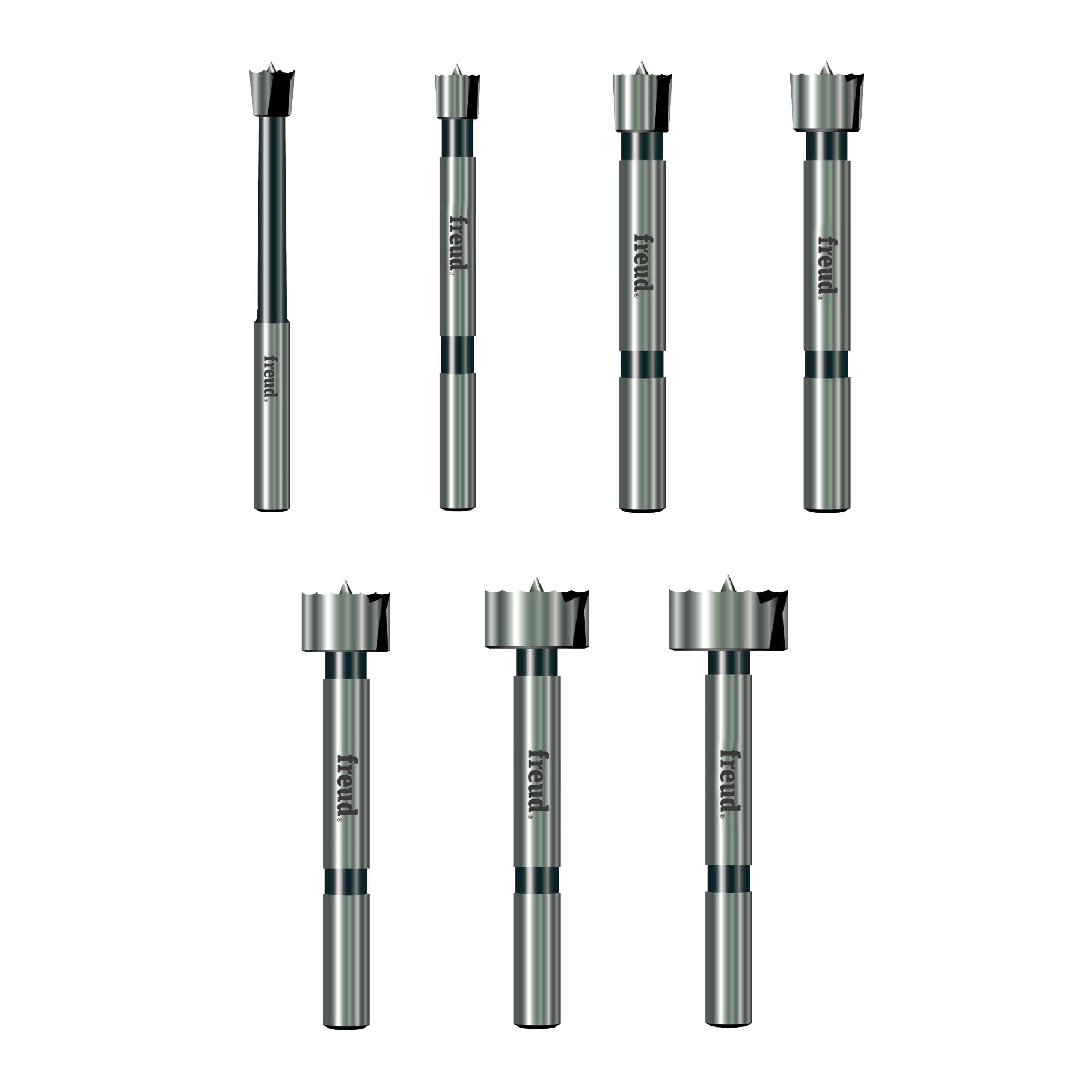 Freud 7-Piece Precision Shear Forstner Bit Set 1/4" to 1" with Serrated Edges for Flawless Cutting - Ideal for Flat Bottom Holes, Includes 1/4" to 1" Bits, Razor-Sharp Spur - PB-107B