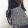 Women Woolen Mini Skirt Autumn Winter Vintage Straight Plaid Tassel Skater Skirt High Waist Femininas
