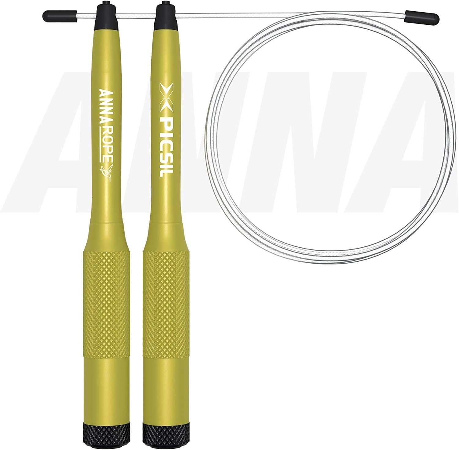 PICSIL Anna Rope Aluminum Jump Rope, Ball Bearing, Speed Rope, Double Dutch Jump Rope for Double Unders, Training, Boxing, Fitness, Aerobic for Men, Woman & Kids (Yellow)