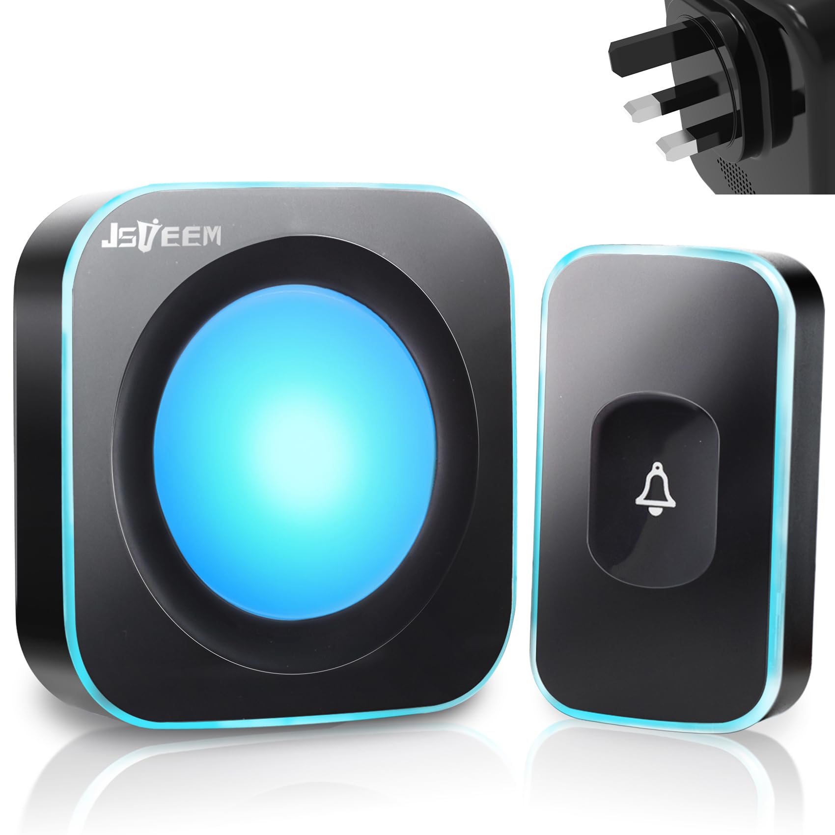 Wireless Doorbell Plug in Door Bells Wireless Cordless at 1200 Feet Range with Flashing Light 4 Levels Volume 36 Melodies for Home, Office, Classroom(1 Receiver &1 Button Black Jsieem)