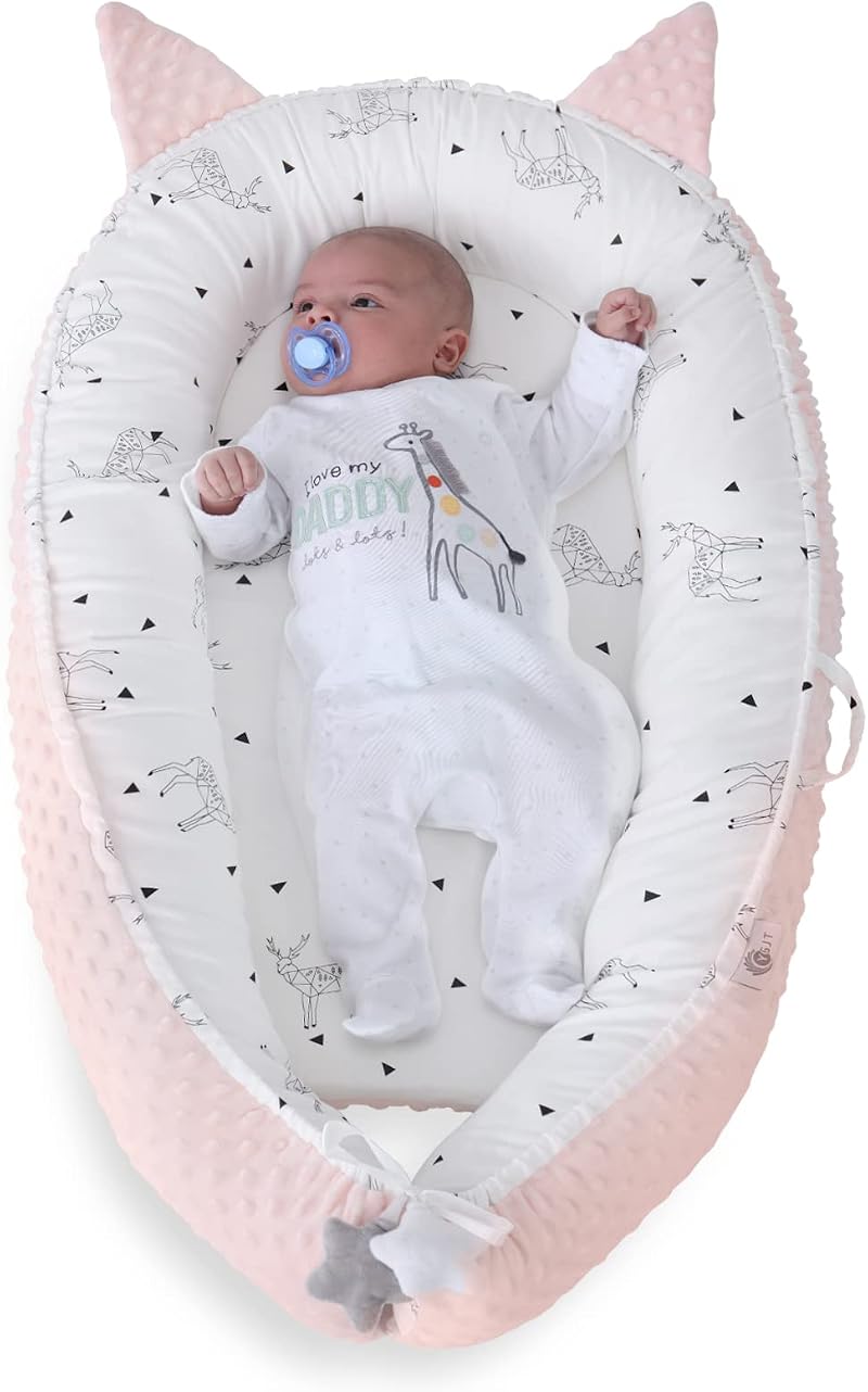 YGJT Baby Nest Pod 0-12 Months Lounger Portable Bassinet 100% Cotton Cover