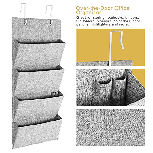 Over The Door Office Organizer, MaidMAX Wall Mount Fabric Office Supplies Storage Organizer with 4 Pockets for File Folders Notebooks Planners