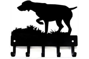 The Metal Peddler GSP on Point - German Shorthaired Pointer Key Holder for Wall - Small 6 inch Wide with 5 Hooks - Made in USA