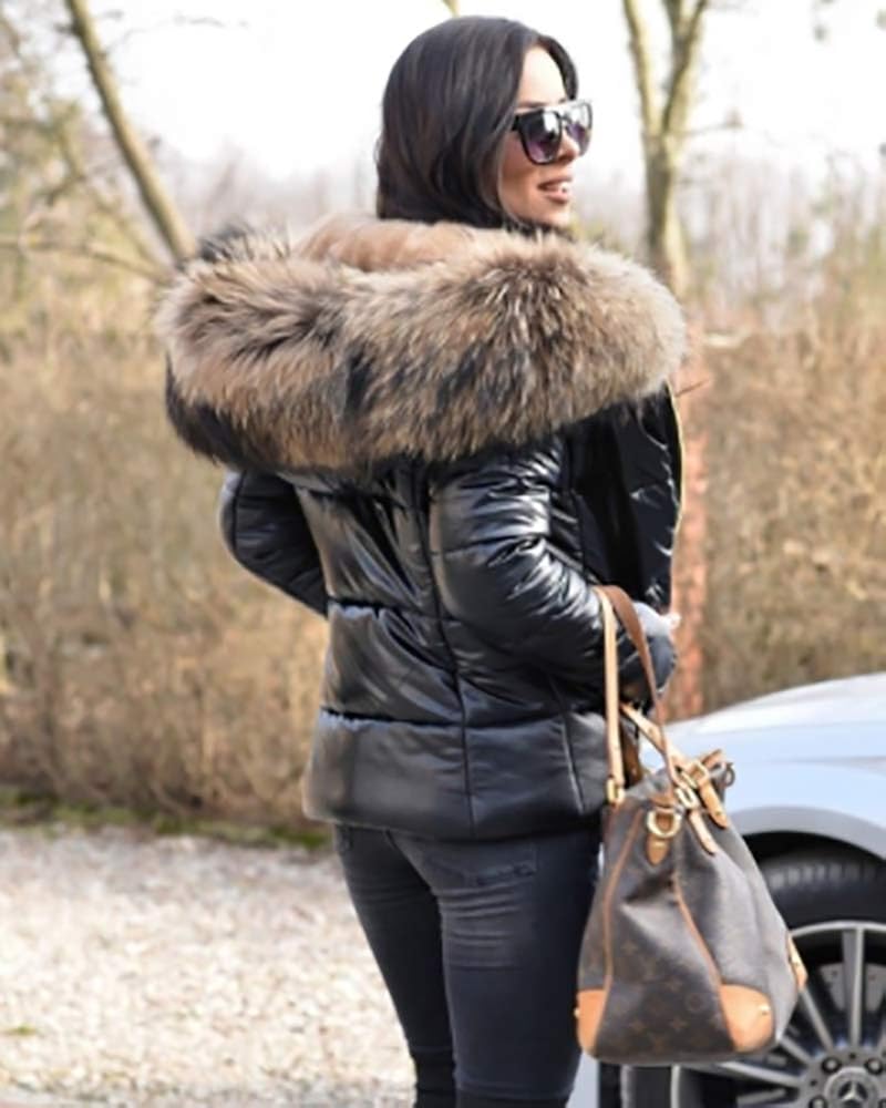 Aofur Womens Ladies Quilted Winter Coat Fur Collar Hooded Down Jacket Parka Outerwear: Clothing