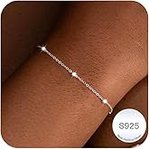 Carffordo 925 Sterling Silver Bracelet 3mm Bead Link Chain Bracelet for Women Simple Dainty 16K Gold Bracelet for Women Minimalist Waterproof Link Silver Bracelet Trendy Jewelry Gifts