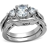 Marimor Jewelry Women's Stainless Steel 316 Round 2.5 Carat Zirconia Engagement Wedding Ring Set