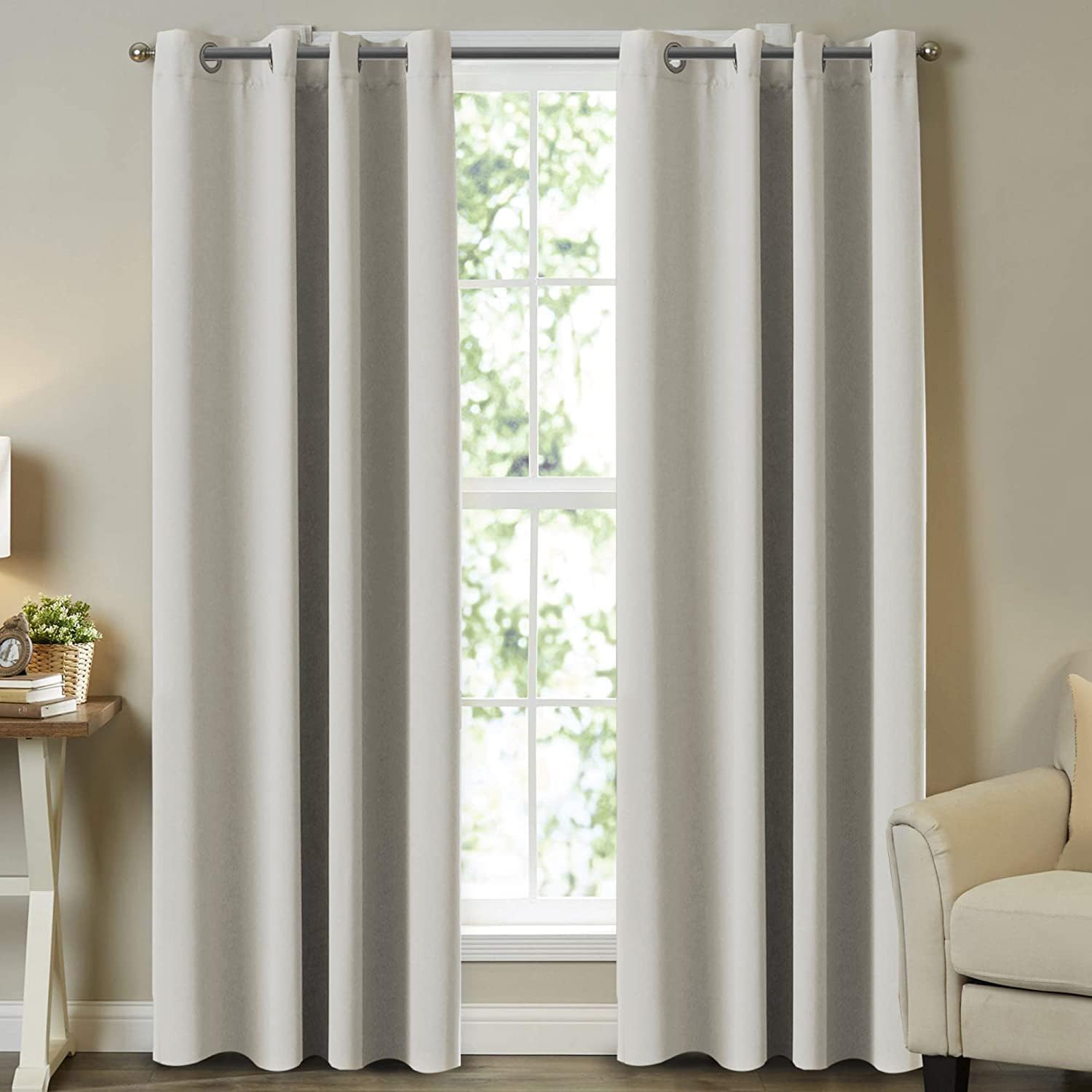 Turquoize Room Darkening Curtain Panels Thermal Insulated Solid Grommet Top Window Treatment Drapes for Living Room/Bedroom Curtains Extra Long Curtains, 2 Panels, 52 by 108 Inch, Cream Beige Image