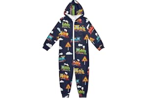 innewgogo Cartoon Train Cloud Pattern Unisex Zip Up One-piece Pajamas for Homewear Sleepwear Cosplay Costume Jumpsuit