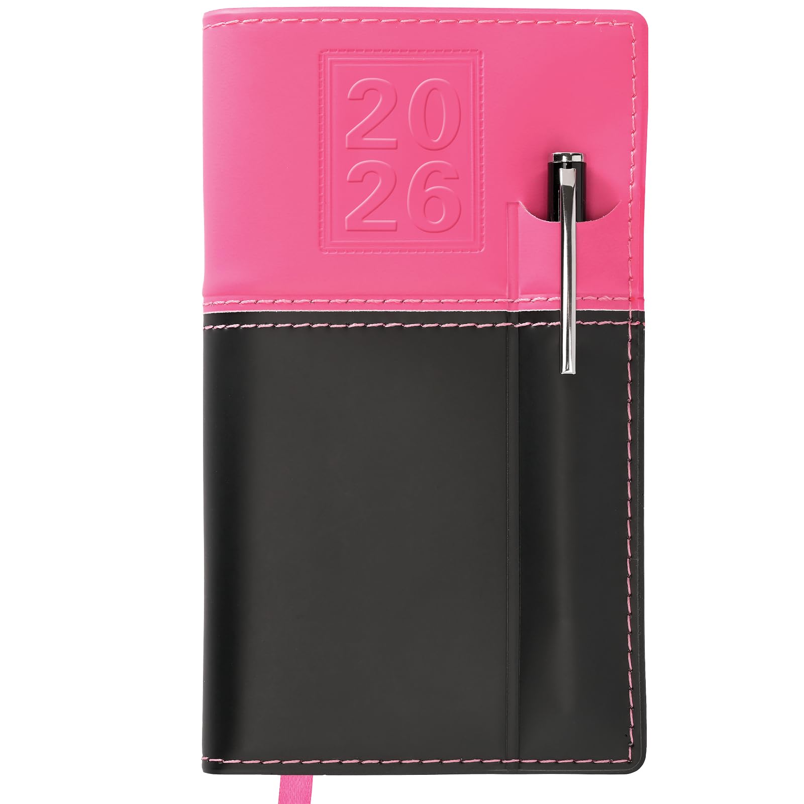 View 1 of 2026 Pocket Planner/Pocket Calendar and Pen, 3.5"x6": Includes 14 Months (November 2025 - December 2026) / 2026 Weekly Planner/Weekly Agenda/Monthly Calendar Organizer (Pink/Black)