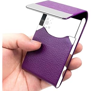 Slim PU Leather Business Card Holder with Magnetic Closure - Metal Pocket Card Case Suitable for, Travel & Everyday Carry - H