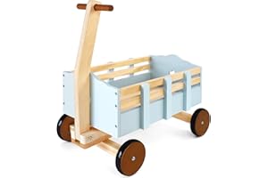 PairPear Kids Wagon Toy,Wooden Toys Cargo Walker Cart Wagon Stroller,Toddler Push and Pull Baby Walker Gift for Babies Boys and Girls