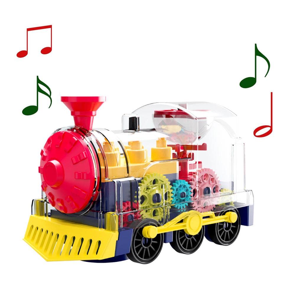 Ghzste Electric Gear Train With Rotating Lights and Music - Transparent Locomotive Children's Educational Toy