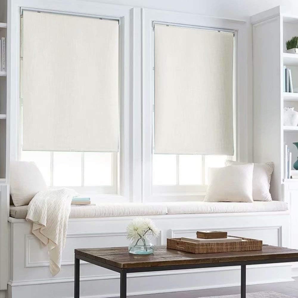 Kingmond 100% Blackout Thermal Insulated Waterproof Fabric Privacy Protection Customized Window Roller Shades,69" W x 48" L, Beige