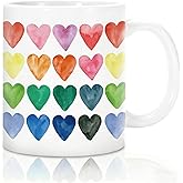 Whaline Valentine's Day Mug Ceramic Drinking Cup Colorful Watercolor Heart Coffee Mug for Anniversary Wedding Engagement Supplies Table Centerpieces, 12oz