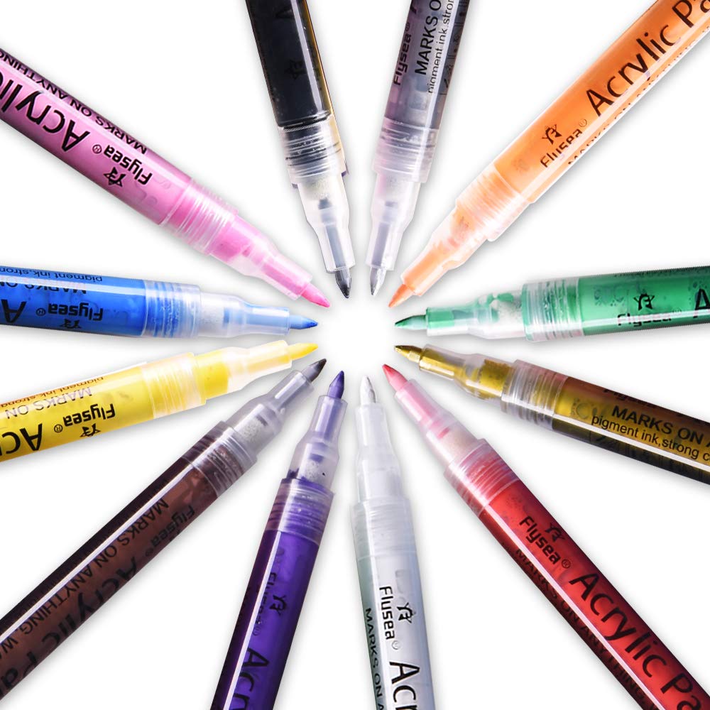 Acrylic Paint Marker,Sunvito 12 Colors Paint Art Markers Pens,0.7 mm Extra Fine Point Paint Pen for Rock Painting,Ceramic,Wood,Glass,DIY Craft and Most Surfaces
