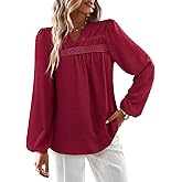 HEYTALALA Womens Fall Tops Long Sleeve Shirts Swiss Dot V Neck Pleated Tunic Dressy Casual Blouses Boho Clothing 2025