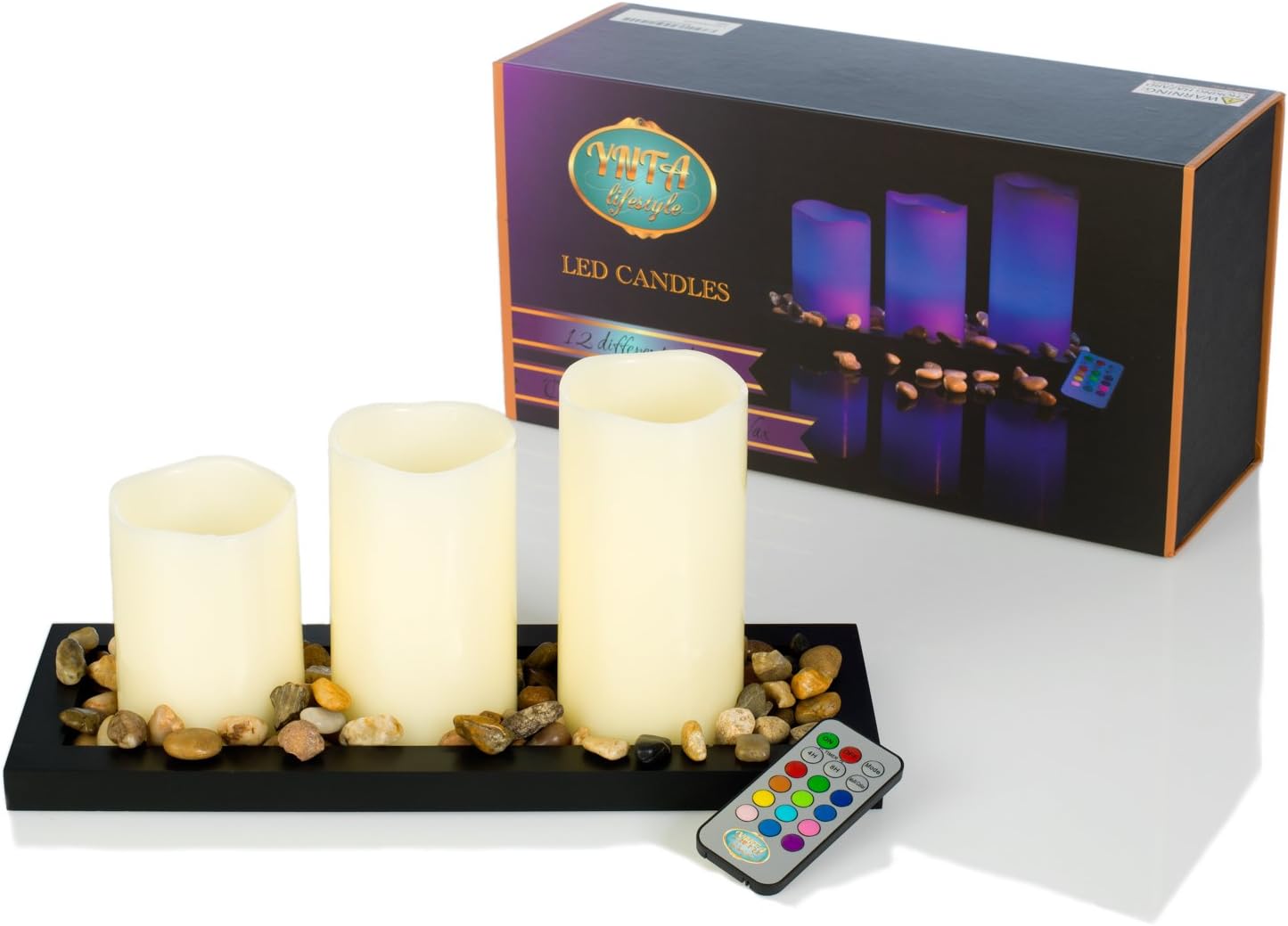Lambow 1 Made with Real Wax Plus Remote Control of 12 Colors and 2 Modes. Gift Box for Christmas, Light Ivory