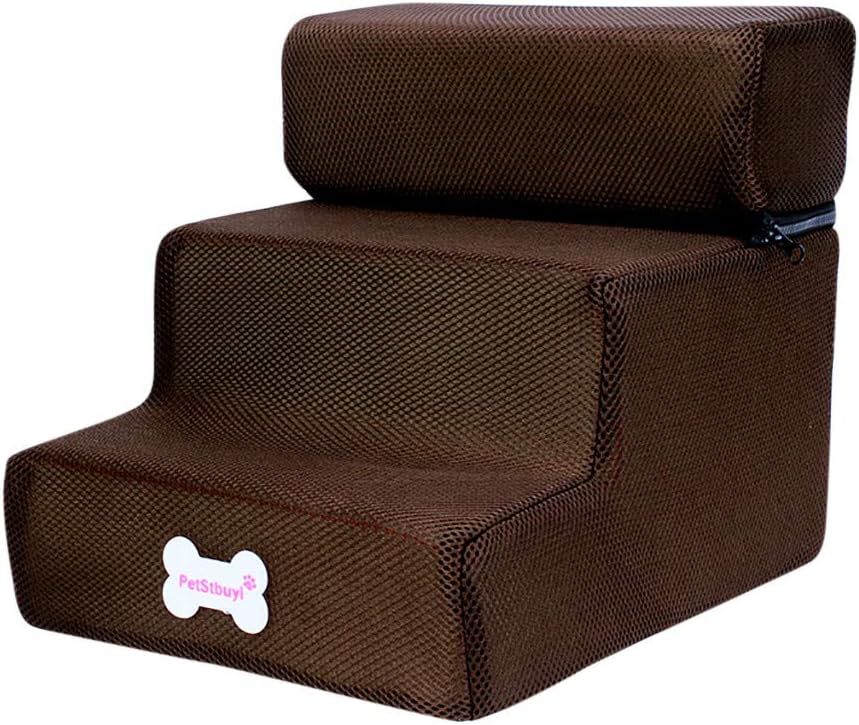 Ashui Pet Stairs 3 Steps Dog Stairs Mesh Foldable Washable Anti Slip Bottom Pet Bed Ladder Detachable Removable Dog Steps for Dogs