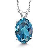 Gem Stone King 14K White Gold Customized and Personalized Oval 10X8MM Gemstone Birthstone Pendant Necklace For Women With 18 Inch Chain