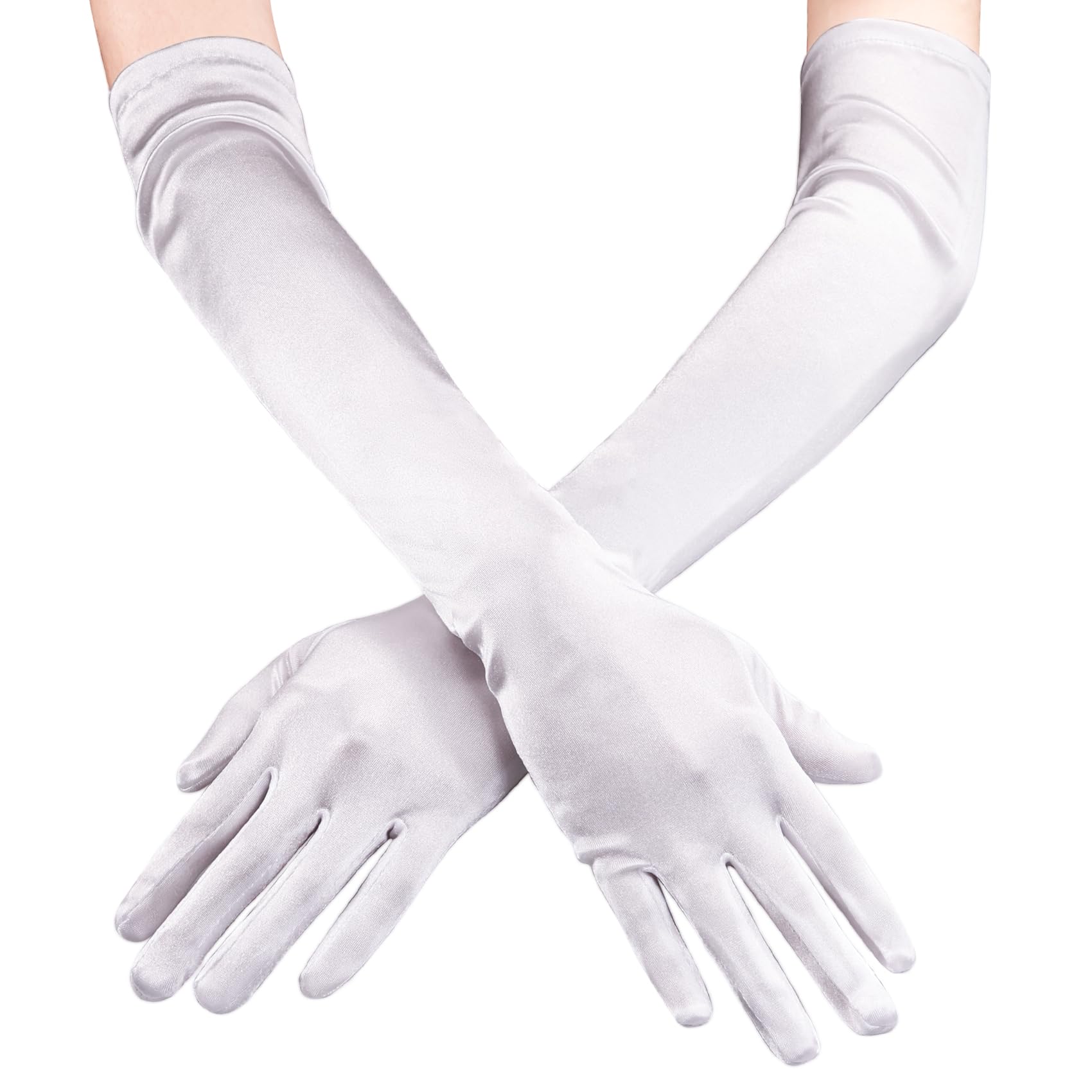 Tenorbass White Long Opera Gloves for Women, 1920s Satin Gloves Elbow Length Party
