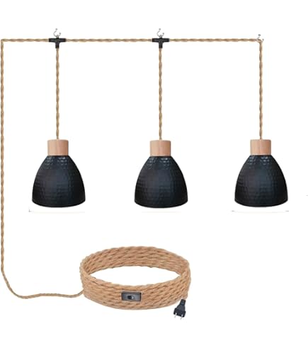 ALAISLYC 3 Light Plug in Pendant Light Cord 22FT Industrial