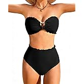 Jolefille High Waisted Bikini Sets for Women 2 Piece Strapless Swimsuits Bandeau Bathing Suits Full Coverage Swim Suits Teens