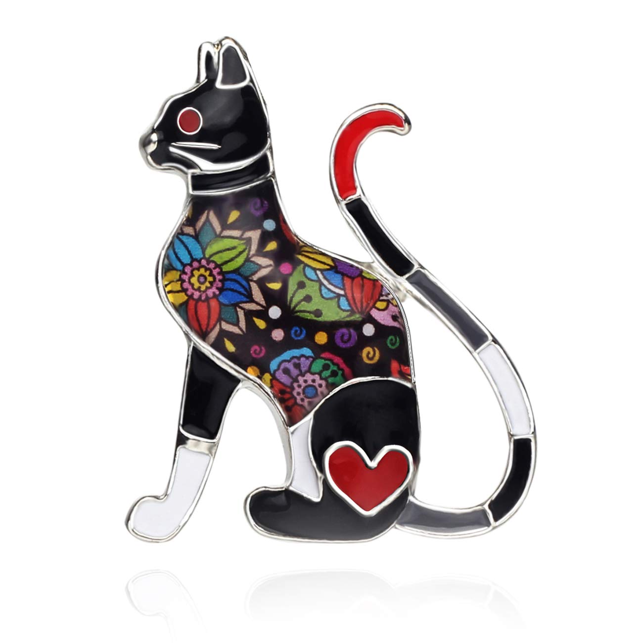 BONSNY Enamel Alloy Cute Cat Brooch Pet Pins Jewellery for Women Girls Clothing Scarf Accessories Gift (Grey)