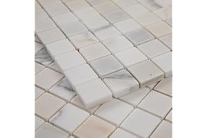 Lovdeco Calacatta Gold Marble Stone 1 Inch Square Marble Mosaic Tile for Kitchen Wall Bathroom Shower Floor (5 Sheet, Honed)