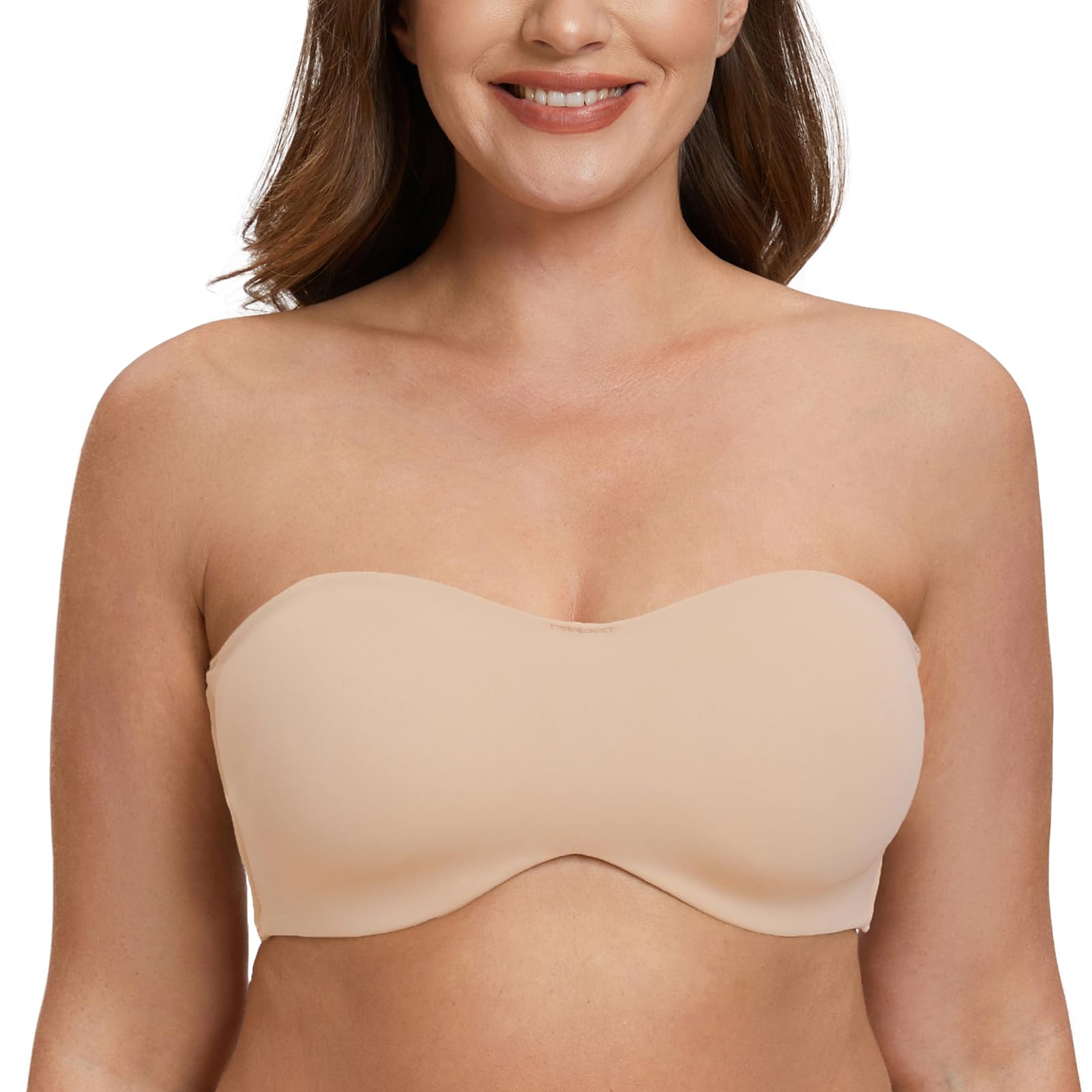 Photo 1 of MELENECA Women's Strapless Bra for Large Bust Minimizer Unlined Bandeau with Underwire Pale Nude 42D