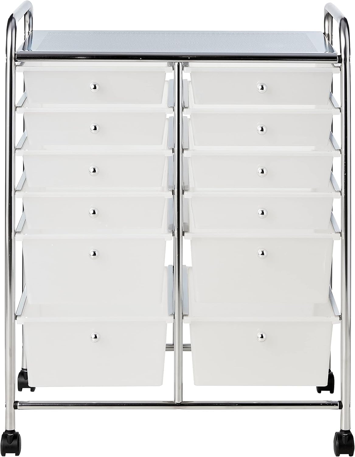 Whitmor 12-Drawer Rolling Storage Cart with Locking Wheels, Plastic Organizer for Crafts, Office, Beauty Supplies, Sturdy Metal Frame, Large Workspace, Chrome Image