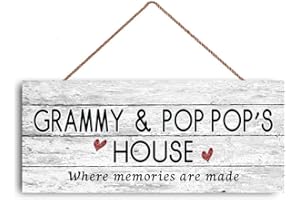 GUQFF 12x6 inch New Sign Grammy and Pop Pop's House Sign, Where Memories are Made, Distressed Style, Gift for Grandparents, Sign