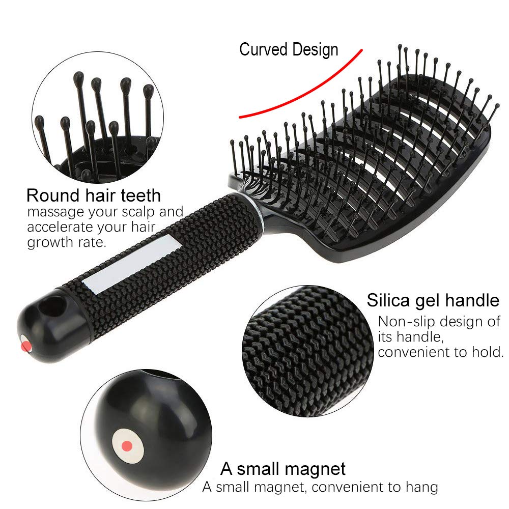 2 Pc Curved Vented Hair Brushes for Women, Eyxformula Anti Frizz Hair Detangling Brush for Long Thick Curly Hair, Large Paddle Blow Fast Drying Hair Detangler Wet Hair Brush Massage Brush Styling Tool : Beauty