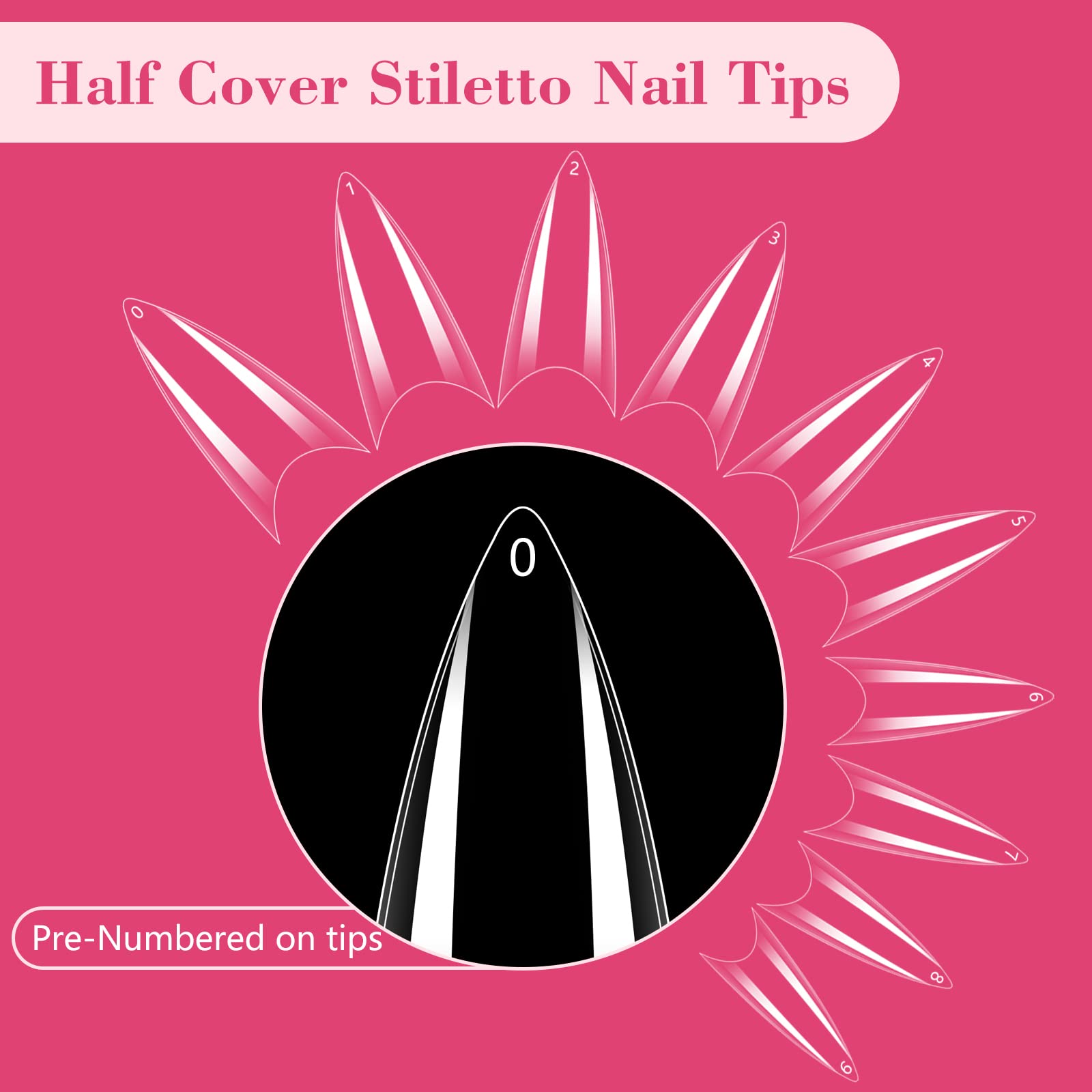 Quaferen Clear Stiletto Nail Tips, 500PCS Half Cover Soft Gel Nail Tips Medium Stiletto False Nails Almond Shape Curved Nail Tips for Acrylic Nails Salon Home DIY with Box 10Sizes - Image 4