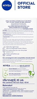 Nivea Sun UV Face Invisible Daily Fluid SPF50+ 40ml Niacinamide 8H Matte view 4